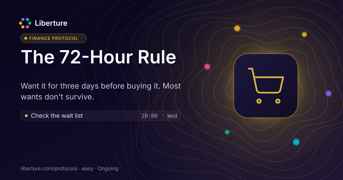 The 72-Hour Rule: finance protocol. Want it for three days before buying it. Most wants don't survive.