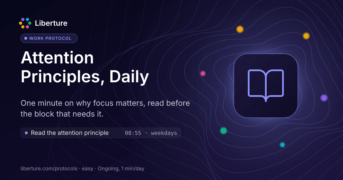 Attention Principles, Daily: work protocol. One minute on why focus matters, read before the block that needs it.