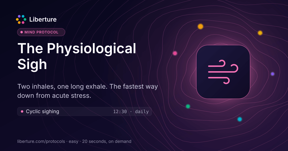 The Physiological Sigh: mind protocol. Two inhales, one long exhale. The fastest way down from acute stress.