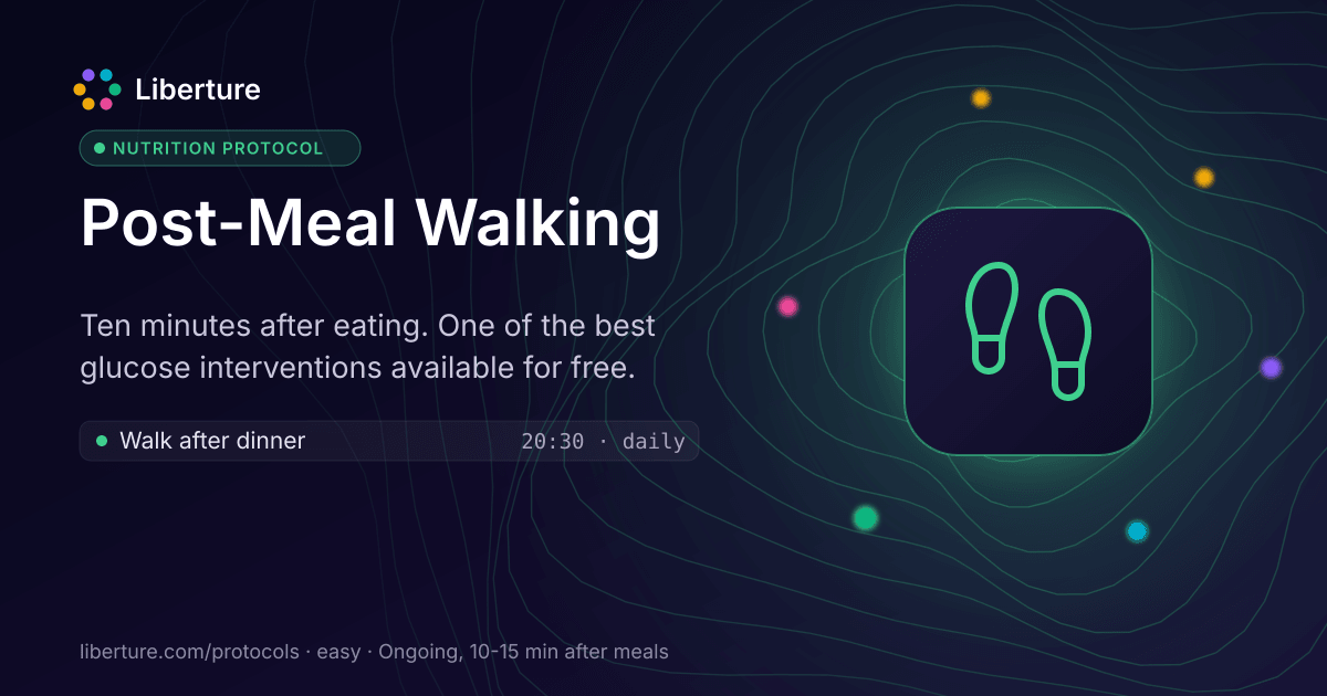 Post-Meal Walking: nutrition protocol. Ten minutes after eating. One of the best glucose interventions available for free.