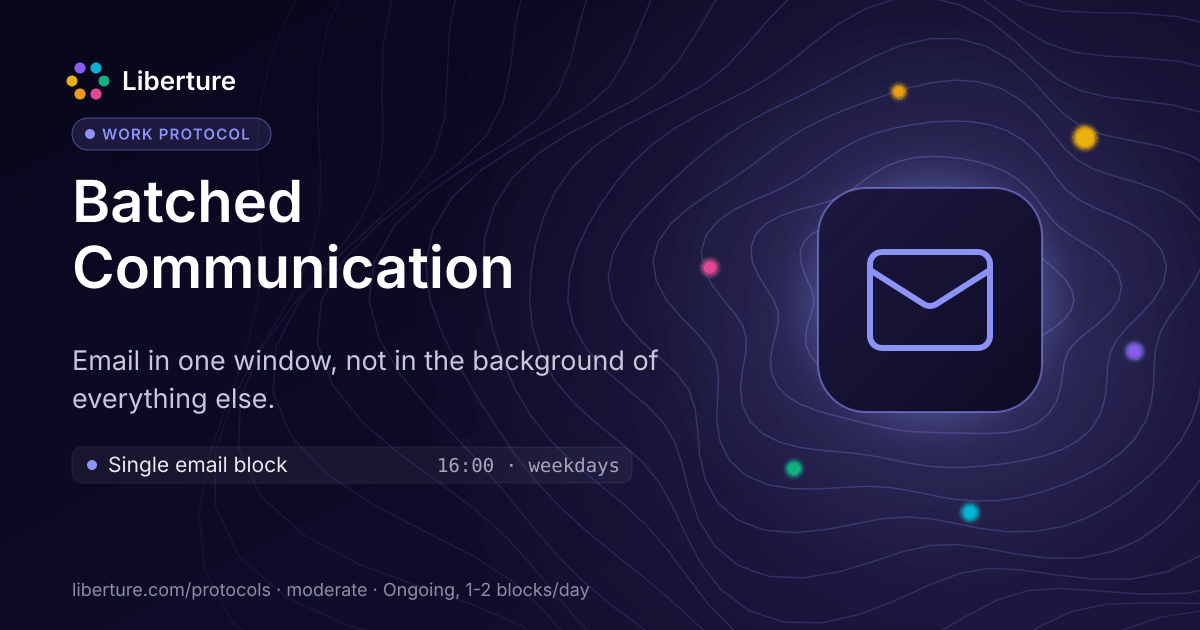 Batched Communication: work protocol. Email in one window, not in the background of everything else.