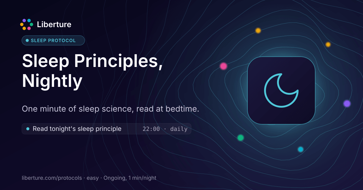 Sleep Principles, Nightly: sleep protocol. One minute of sleep science, read at bedtime.