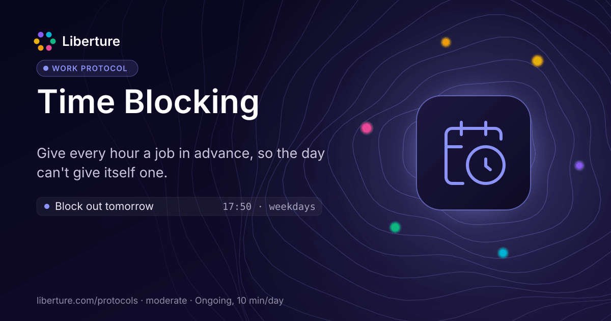 Time Blocking: work protocol. Give every hour a job in advance, so the day can't give itself one.