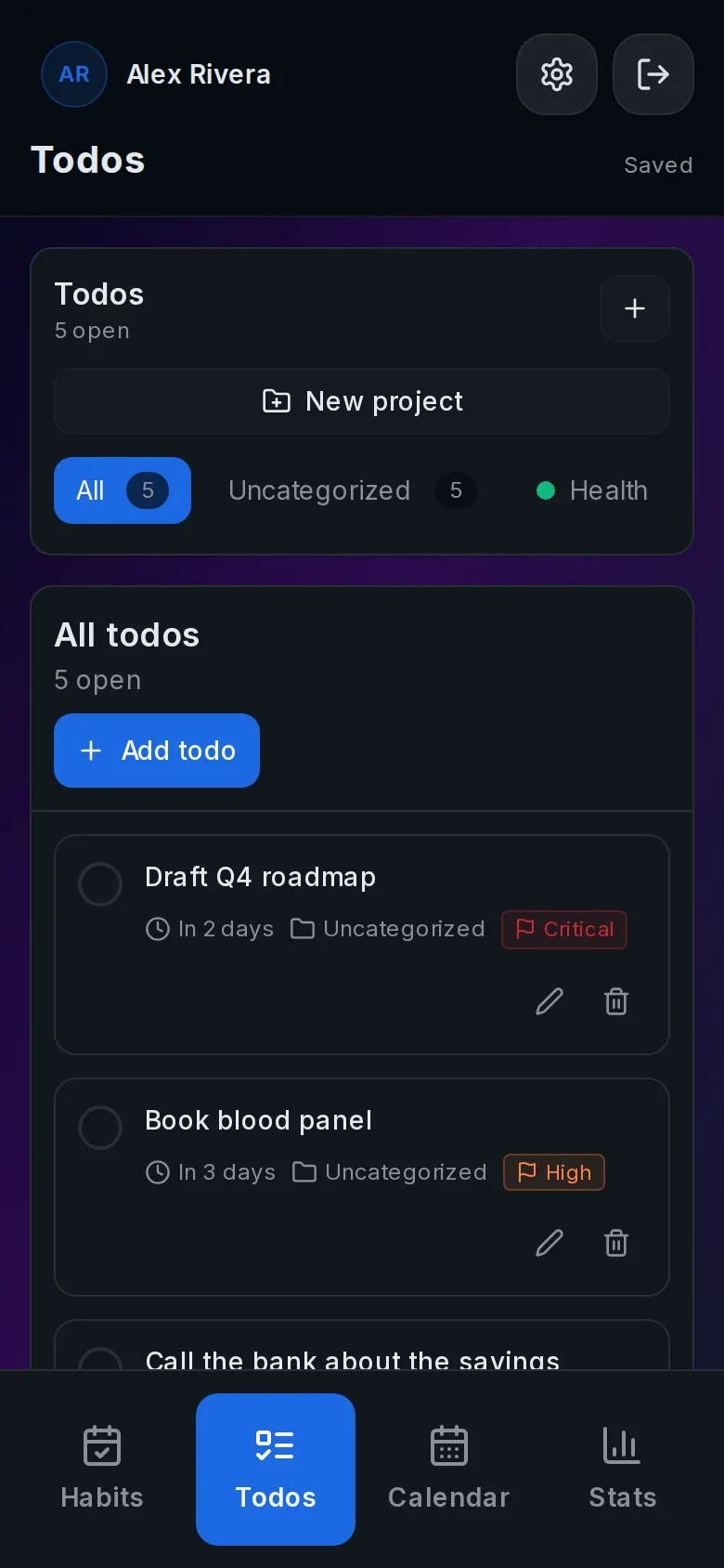 Todo list on a phone with due dates and priorities